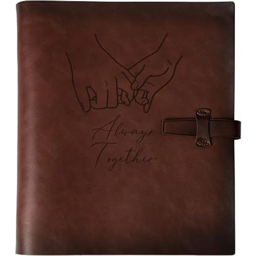 Photo Album 4x6 300 Photos, Genuine Leather Photo Albums with Writing Space with 30 Writing Paper, Travel Family Wedding Kids Graduation Ultrasound Baby Picture Album Scrapbook Photo Album Hold Hands