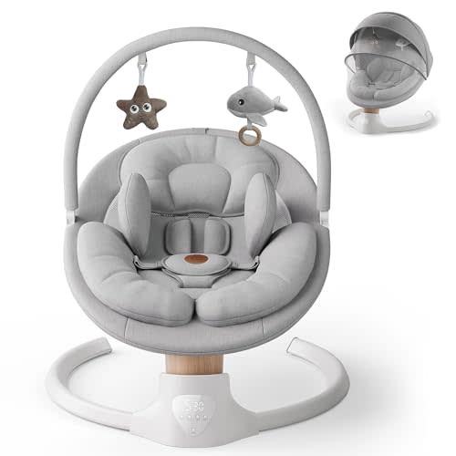 Baby Swings for Infants, FasonBaby Electric Baby Swing with 10 Preset Melodies, 5 Speeds, Remote Control and Bluetooth - Portable Infant Swing for Indoor and Outdoor(Grey)