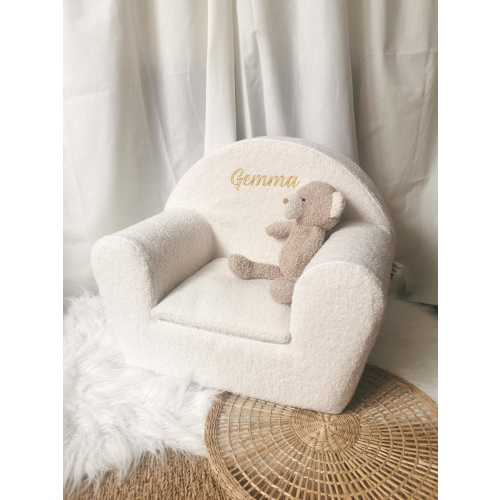 Customizable children's armchair in bouclé fabric