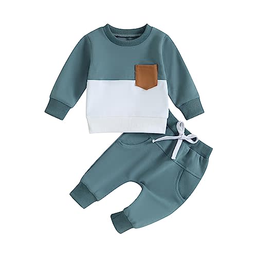 kacubwyy Toddler Baby Boy Outfits Long Sleeve Pocket Pull On Sweatshirt Solid Pants Infant Fall Winter Clothes Set