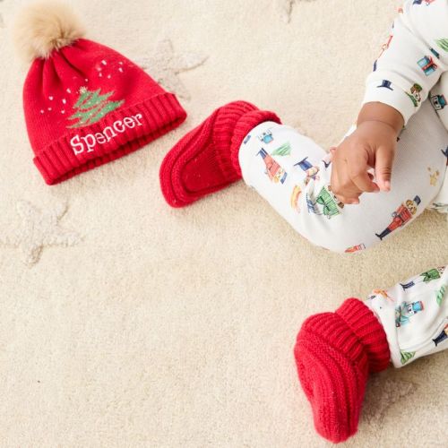 Cotton Cashmere Pom Pom Hat & Bootie Set