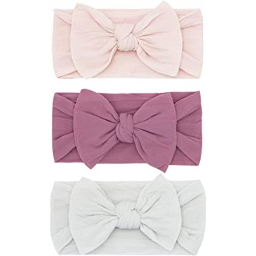 Baby Bling Bows - Newborn to Little Baby Girl Bows, 3PK CLASSIC KNOT Nylon Super Soft Stretchy Toddler Headbands, Perfect Hair Accessories Head Bands for Infant Kids, Made in the USA