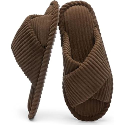 GOEWY Slippers for Women with Memory Foam Open toe House Bedroom Shoes | Crossbands Cozy Corduroy Slides,Non Slip Lightweight Sole,Indoor and Outdoor,Machine-washable,Gift for Womens