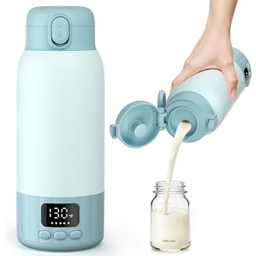 Portable Bottle Warmer for Travel, Fast Heating Milk Warmer On The Go, 17 OZ Water Warmer for Milk, Formula, Water, Temp Control 98°F -131°F, Baby Essentials for Outdoor Airplane Car Journey