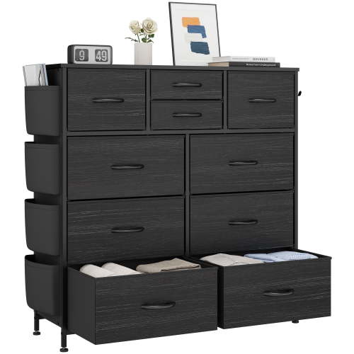 LainTene 10 Drawer Dresser, Fabric Dressers for Bedroom, Modern Storage Chest of Drawer with Side Pockets for Home Entryway, Guest Room, Small Spaces, Black