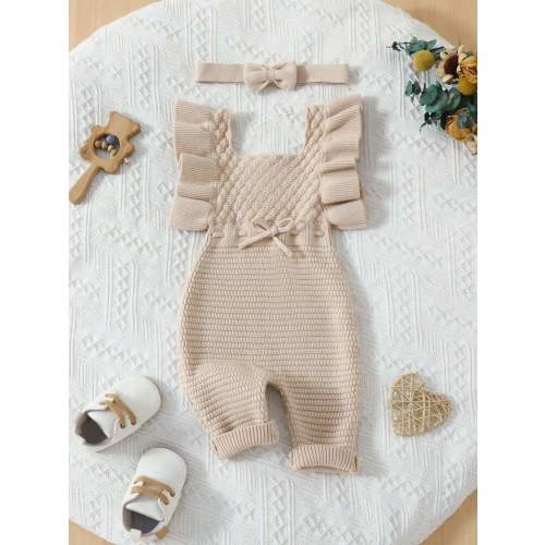 SHEIN Vintaside Kids Lovely And Casual Ruffle Edge, Jacquard Baby Girls' Romper | SHEIN USA