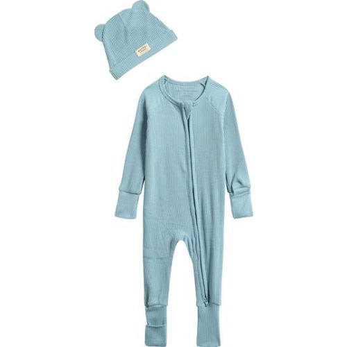 Rib One-Piece & Hat Set, 3-6 M