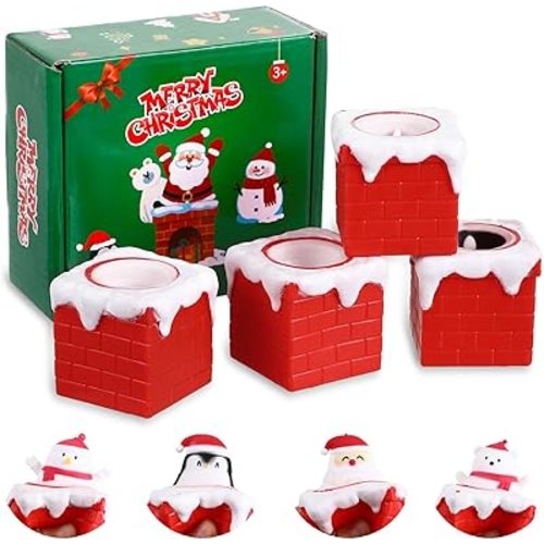 Christmas Squishy Toys Party Favors - 4 Pack Pop Up Chimney Stress Relief Toys Christmas Stocking Stuffers Goodie Bags Treats Fillers Xmas Decorations Classroom Prizes Gift Toys Boys Girls Adults