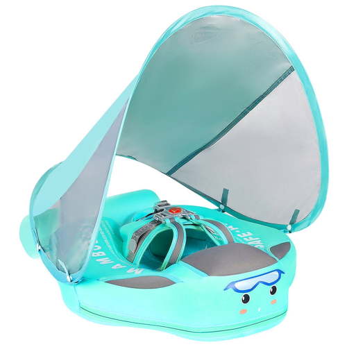 Mambobaby Non-Inflatable Baby Pool Float with Tail and Canopy UPF 50+ Sun Protection No Flip Over Infant Swim Float Skin-Friendly Mambo Float Swim Trainer Solid Baby Swimming Ring Foldable Style