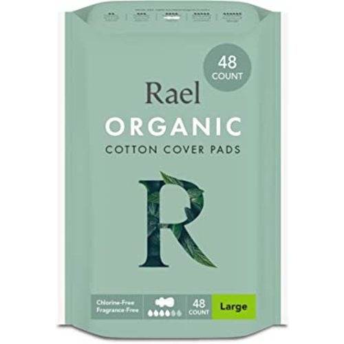 Rael Pads for Women, Organic Cotton Cover - Period Pads with Wings, Feminine Care, Sanitary Napkins, Heavy Absorbency, Unscented (Large, 48 Count)