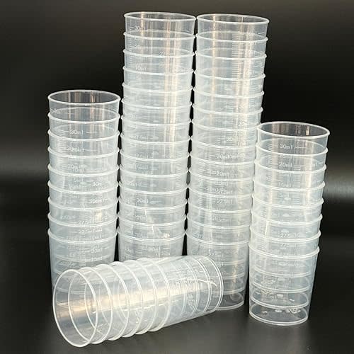 100 Pcs 30ml/1.02oz Plastic Measuring Cup Transparent Clear liquid Mixing Medicine Cups Labs Graduated Baking Beaker Measure Jugs Set Kitchen Cooking Measure Tool Home