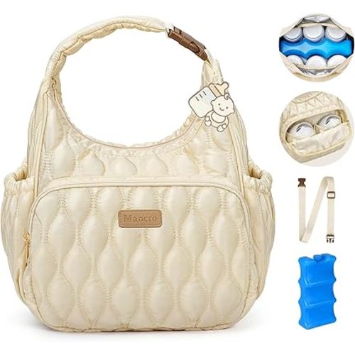 Mancro Breastmilk Cooler Bag with Ice Pack, Breast Pump Bag Fits 2 Wearable Pumps and 6 Bottles, Insulated Bottle Bag for Daycare or Work, Compatible with Momcozy/Medela/Elvie/Willow