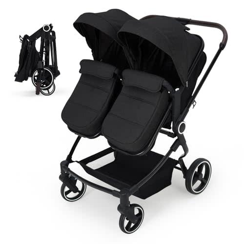 Double Stroller for Twins, One-Click Quick Fold Lightweight Newborn and Toddler Stroller with 5-Point Safety Harness, Adjustable Seat & Reversible Seat Modes for Infant Toddler