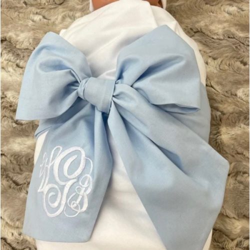 Personalized Baby Swaddle Bow Sash, Solid Cotton, Choose Your Color - Just Baby Designs