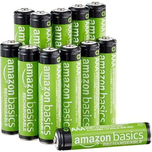 Amazon Basics 12-Pack AAA Performance 800 mAh Rechargeable Batteries, Pre-Charged, Recharge up to 1000x