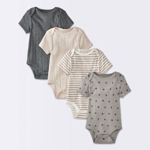 Baby 4pk Moon Short Sleeve Bodysuit - Cloud Island™ Gray 6-9