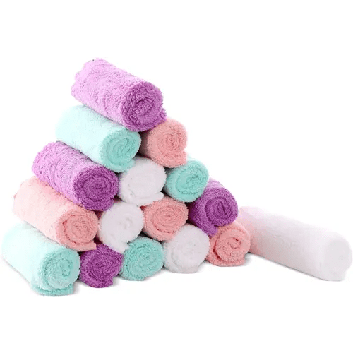 Cute Castle Ultra-Soft Baby Washcloths, 16 Pack - 9" by 9", Gentle on Sensitive Skin for Face and Body, Plush, Super Absorbent Wash Clothes for Girls and Boys, White+Pink+Purple+Frozen Blue