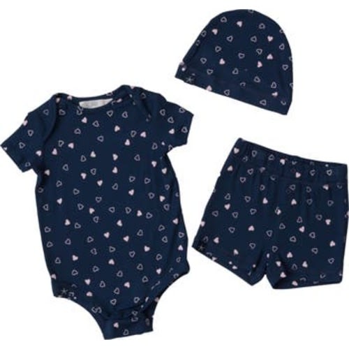 Ultra Soft Rib Beanie, Romper & Shorts Set, 3-6M