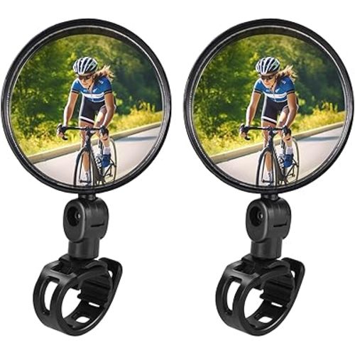 Bike Mirror, Bicycle Cycling Rear View Safe Mirrors, Adjustable Rotatable Handlebars Mounted Plastic Convex Mirror for Mountain Road Bikes