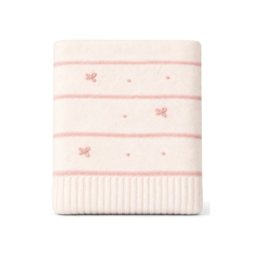 Bow Embroidered Knit Baby Blanket