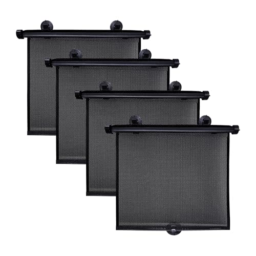 EcoNour Car Window Shades (4 Pack) | Retractable Roller Sunshade for Kids | Baby Window Shades for Offers Impeccable Sun Protection | Curtain Shades for Privacy Blackout | 15"x17"