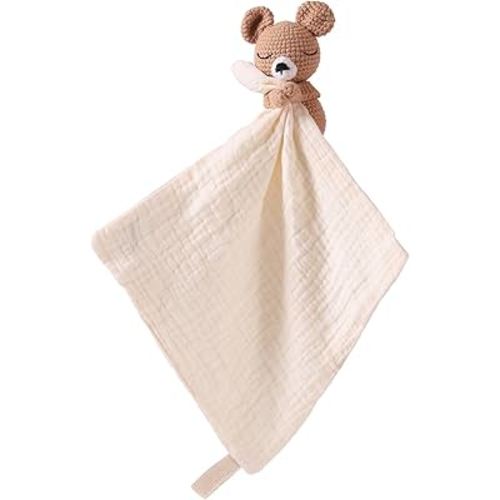 Baby Animal Plush Toy with Rattle, Baby Crochet Teddy Bear Security Blanket, Soothing Toy, Gift for Boys and Girls 12 in