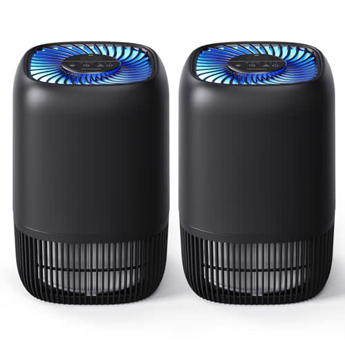 2 Packs of Air Purifiers for Home Bedroom, High Efficience Filter for Dust Pollen Smoke Odors, with Fragrance Sponge Night Light Vital Breeze Timer 22dB, Office Desktop Small Room, DH-JH12 Black