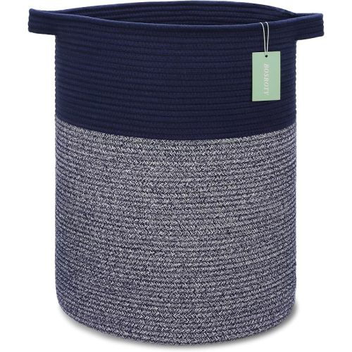 Cotton Rope Blanket Basket, 72L Tall Laundry Hamper, Navy Blue