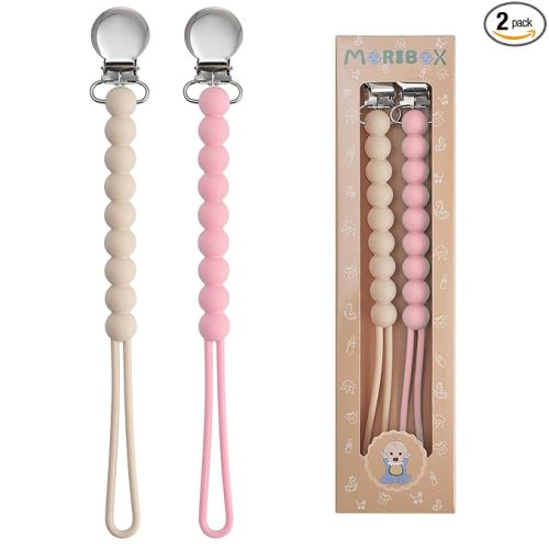 Pacifier Clip for Boys Girls - MORIBOX Paci Clip Soothe Baby Binky Holder for Shower Birthday Gift 2 Pack