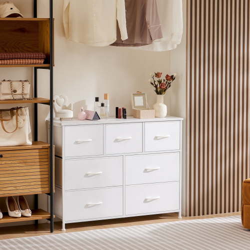 CONCETTA 7-Drawer Fabric Storage Cabinet for Adults, TV Cabinet Sideboard, Organizer Furniture for Living Room, Office, Hallway, White