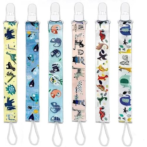 PandaEar 6 Pack Baby Pacifier Clips| Universal Neutral Pacifier Holder Binky Clips for Boys and Girls Teething| Most Pacifier Styles and Baby