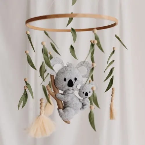 Musical Cot Mobile – Australian Animal Koala Felt Baby Nursery Décor Mobile with Optional Music Box – Koola