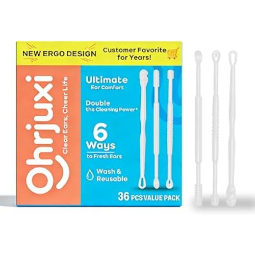 3-Style Ear Wax Removal Kit, 36 Count - Gentle and Reusable Plastic Ear Cleaners for Itch Relief