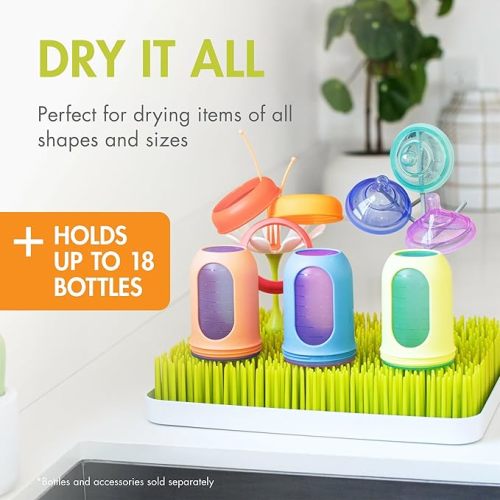 Boon Lawn Countertop Baby Bottle Drying Rack with Antimicrobial Tray - Spring Green - Bottle Rack and Organizer - Baby Feeding Essentials - 13.5 x 11 x 2.5 - 1 Count