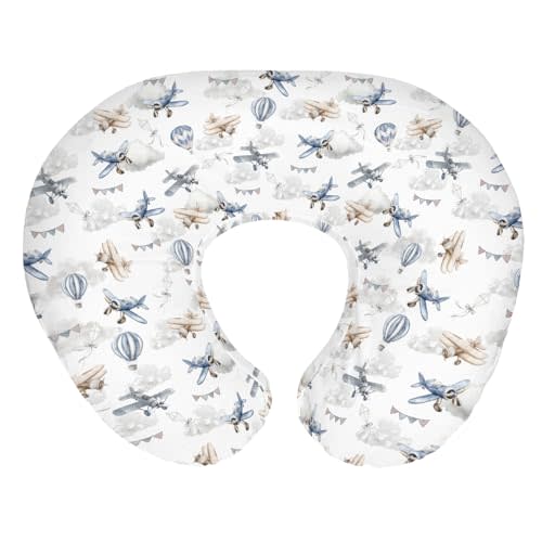 Vintage Planes Airplanes Helicopters Nursing Pillow Covers for Boy Girl Hot Air Balloon Plane Clouds Sky Nursing Slipcovers for Breastfeeding Pillows Aircraft Soft Stretchy Covers for Newborn Infant