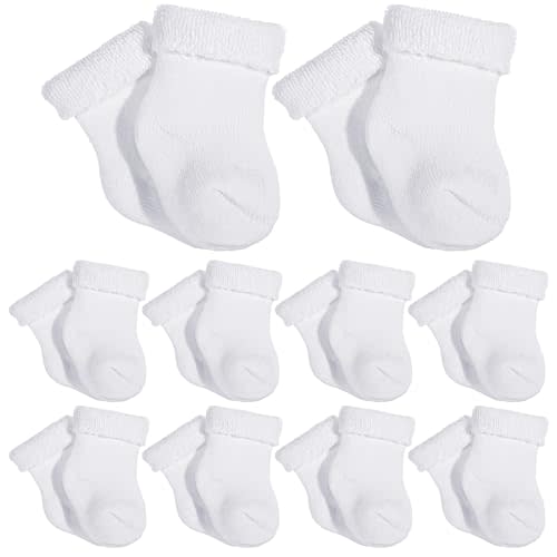 Twistover 10 Pairs Preemie Baby Terry Cotton Turn Cuff Socks for Newborn Girls Boys - Nicu