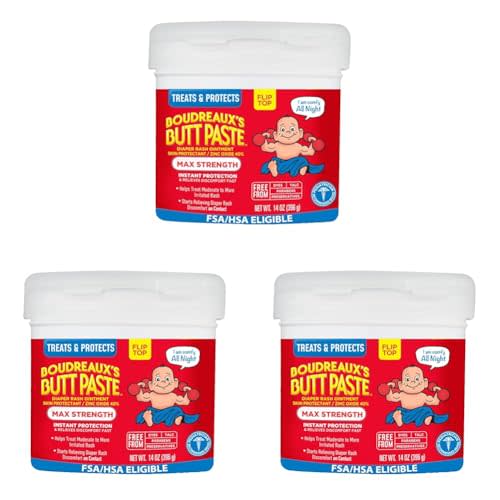 Boudreaux's Butt Paste Maximum Strength Diaper Rash Cream, Ointment for Baby, 14 oz Flip-Top Jar (Pack of 3)