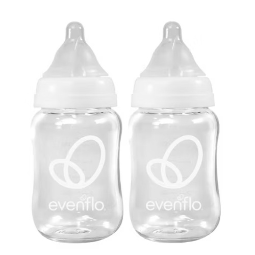 Evenflo Balance Wide Neck Anti-Colic Glass Baby Bottles- Clear - 6 fl oz/2pk: BPA-Free, Phthalate-Free, Silicone Nipple