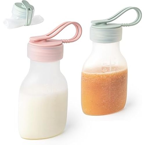 Platinum Silicone Milk Storage Bags for Breast Milk | 2-Pack 8 oz Leak-Proof Self-Standing |Reusable Food Pouches| BPA-Free, Odor-Free, Eco-Friendly, Completely Plastic Free