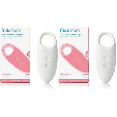 Frida Mom 2-in-1 Lactation Massager, Multiple Modes of Heat + Vibration for Clogged Milk Ducts, Increase Milk Flow, Breast Engorgement - USB Cord Included, White (Pack of 2)
