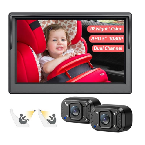 Itomoro Baby Car Camera, Dual Channel 5 inch Display with 2 IR Night Vision Camera, Easily Install Baby Car Mirror 1080P Clear Car Baby Camera for Rear Facing Seat Backseat ACZ403