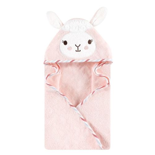 Hudson Baby Infant Girls Cotton Poly Animal Face Hooded Towel, Pink Llama, One Size