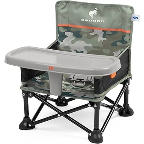 Bright Starts Ford Bronco Pop 'N Sit Portable Booster Chair, Floor Seat, Indoor/Outdoor Use, Compact Fold, Camo Print, 6 Mos - 3 Yrs