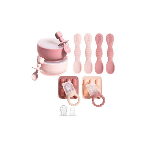Silicone Suction Bowl Set with Lids, Soft Led Weaning Feeding Spoons, Fruit Feeders, Freezer & Dishwasher Safe