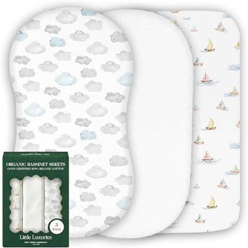 100% Organic Cotton Bassinet Sheets, 33" x 20", Watercolors, 3-Pack
