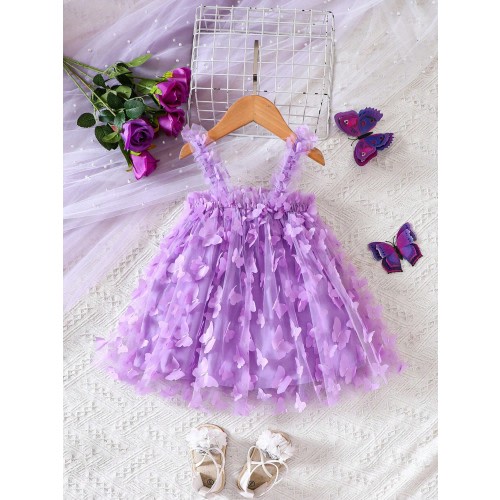 SHEIN Baby Girl Butterfly Appliques Mesh Overlay Cami Dress