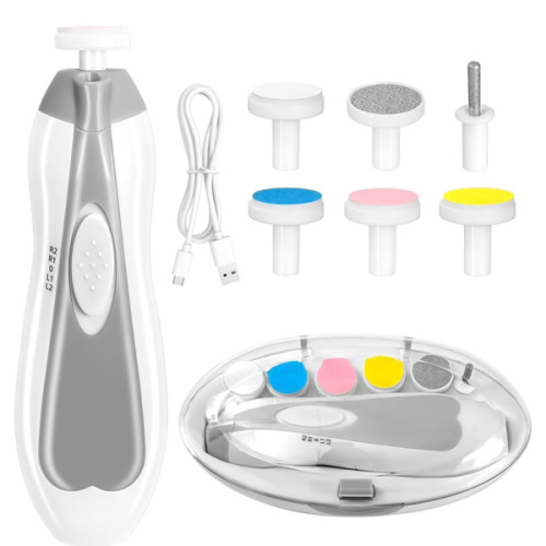 Baby Nail Trimmer Electric, 6 in 1 Rechargeable Baby Nail Clippers Manicure Set Grooming Kit for Toddler Infant or Adults (Grey)