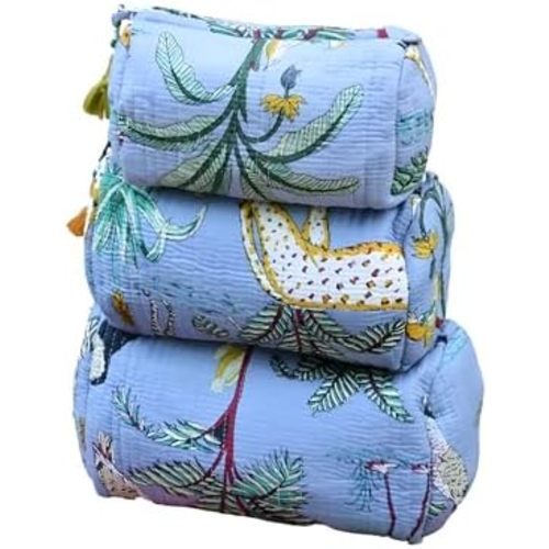 INDACORIFY 100% Cotton Block Print Cosmetic Toiletry Bags Boho Beauty Toiletry Kits Travel Case Pouch for Women's Printed Cotton Tote Bag (Pattern- 10)