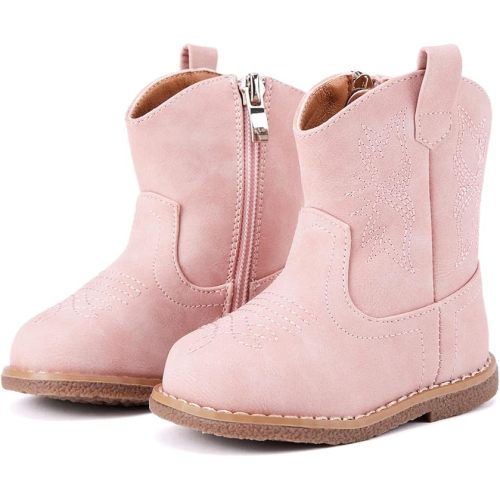 BMCiTYBM Baby Cowboy Cowgirl Boots Infant Western Boots Toddler Boys Girls Round Toe Riding Mid Calf Boots All Seasons for 6 9 12 18 24 Months