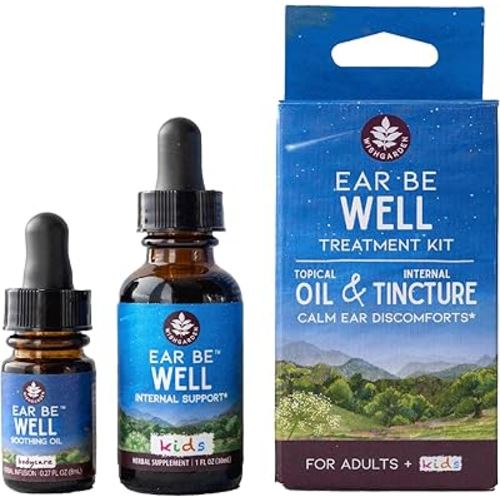 WishGarden Herbs Ear Be Well Treatment Kit - Soothing Ear Oil Drops with Mullein & Garlic + Herbal Tincture Supports Rapid Immune Response, Soothes Infants, Babies & Adults Ear Aches, 1.27oz
